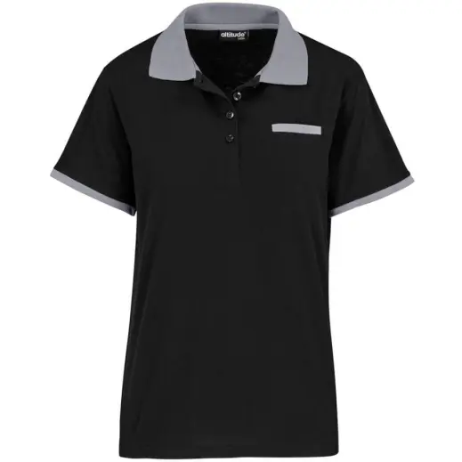 Ladies Caliber Golf Shirt Black Grey Front